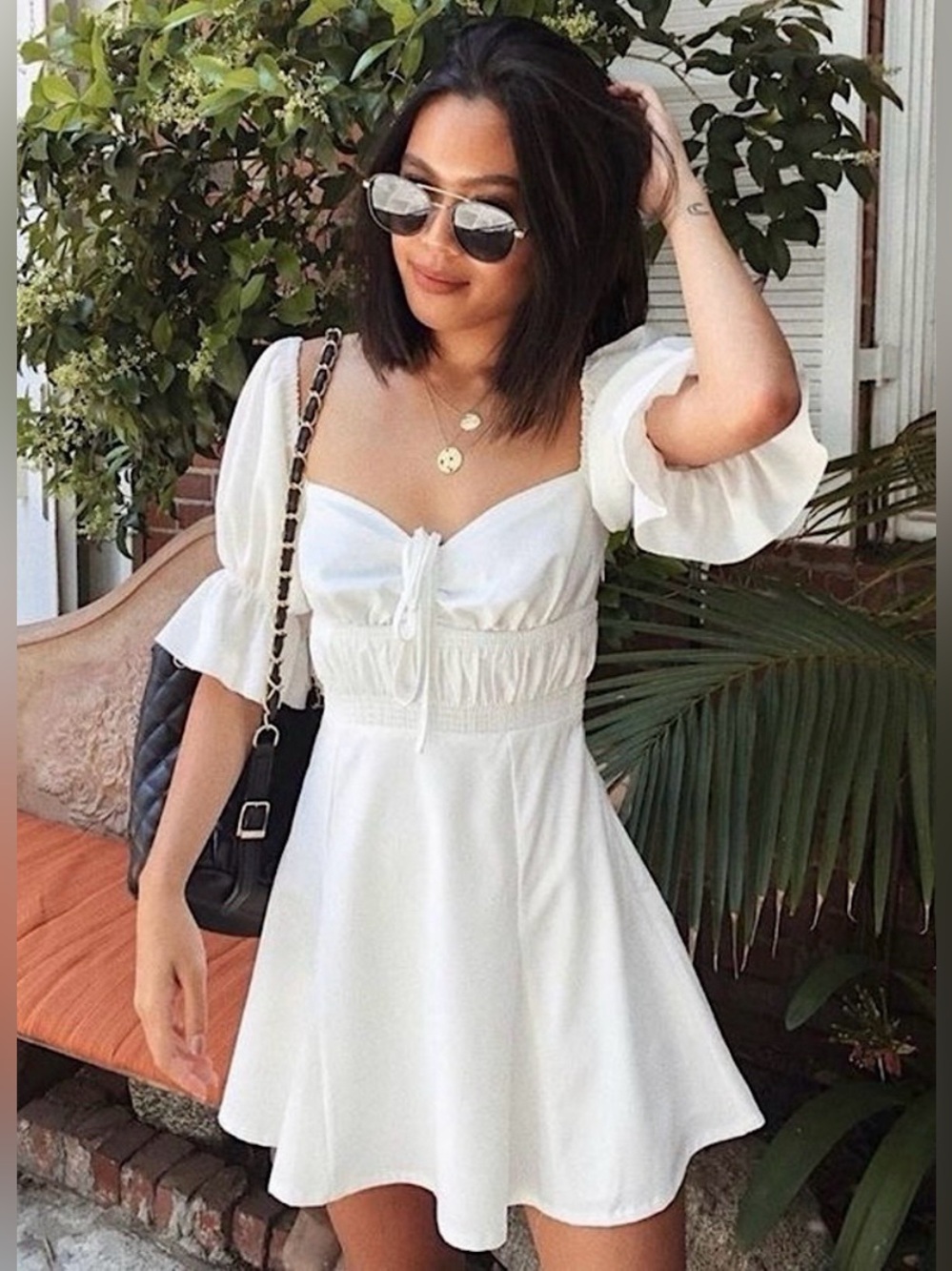 Eggie Magnolia Puff Sleeve Mini Dress Small White Cottagecore‎ Coquette Peasant